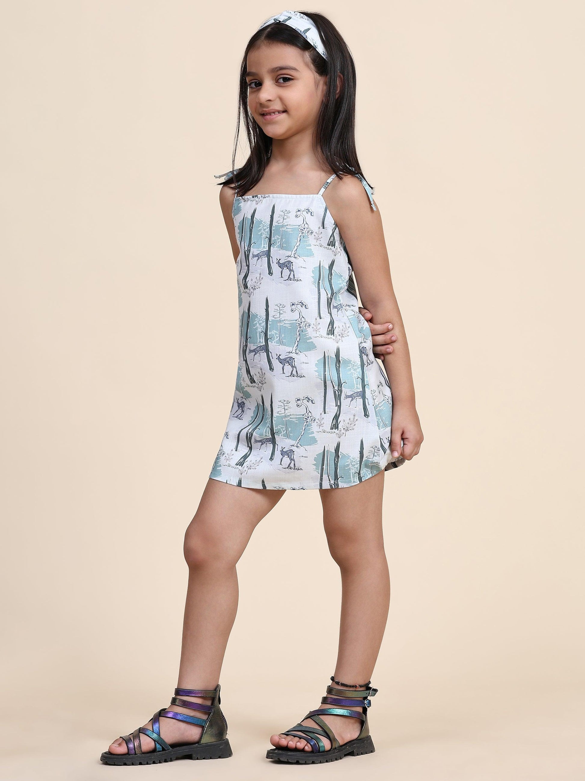 Deer Print Blend Linen Dress - Funny Bones Clothings