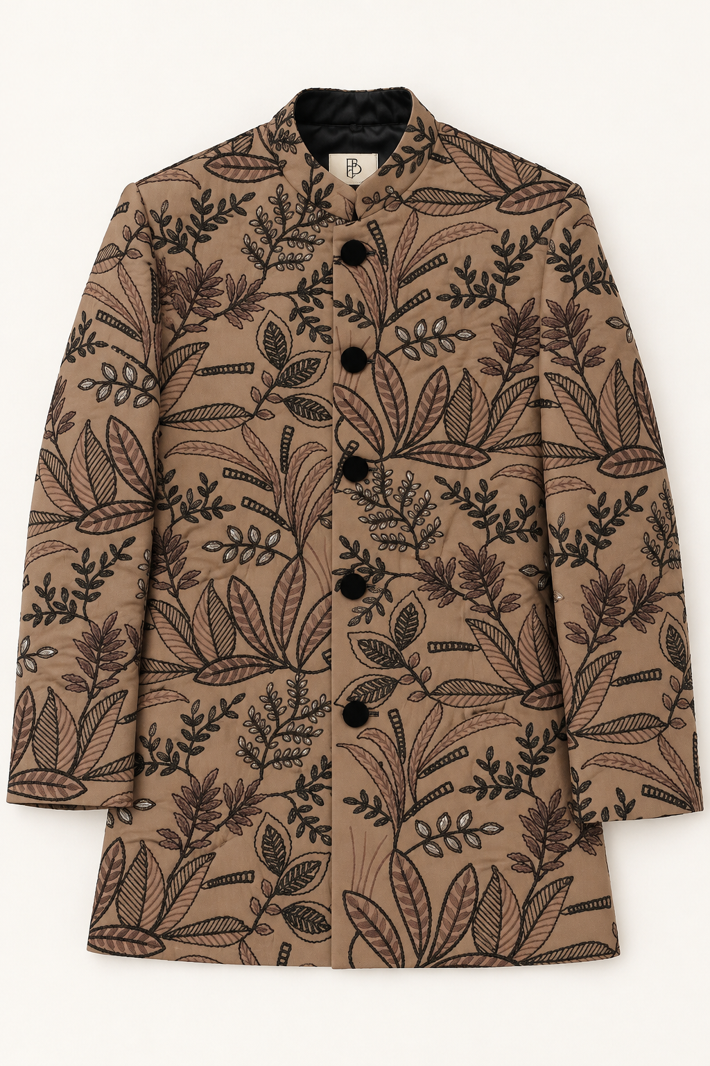 Camel Brown Floral Embroidered Achkan & Jodhpuri Set