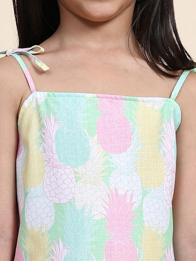 Pinapple Print Blend Linen Dress - Funny Bones Clothings