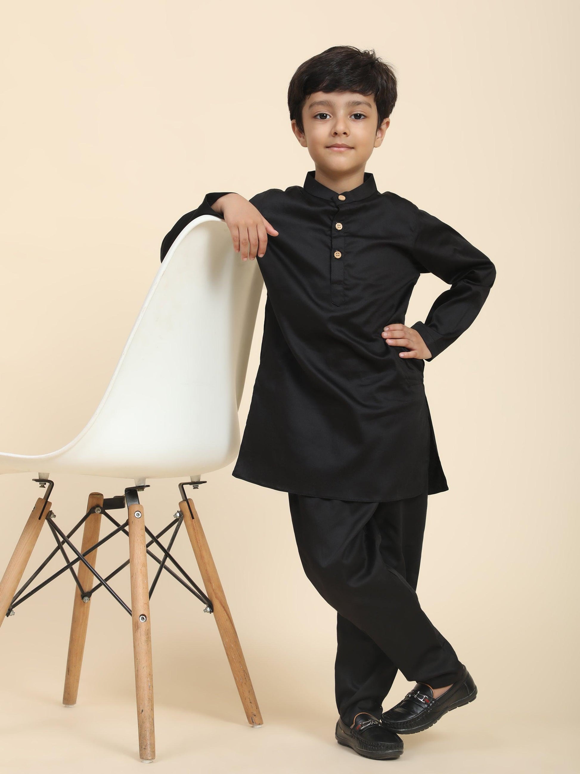 Solid Black Pure Premium Cotton Kurta and Pajama Set - Funny Bones Clothings