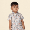 Grey Leaves Print Pure Linen Shirt