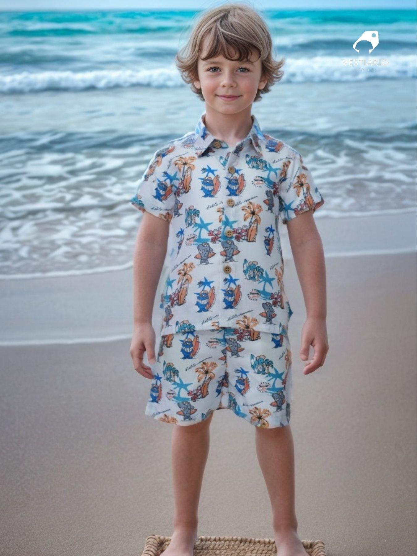 Baby Shark Print Vestiario's Blend Linen Co-ords - Funny Bones Clothings