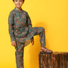 Dark flowers Print Pure Linen Kurta and Pajama Set - Funny Bones Clothings