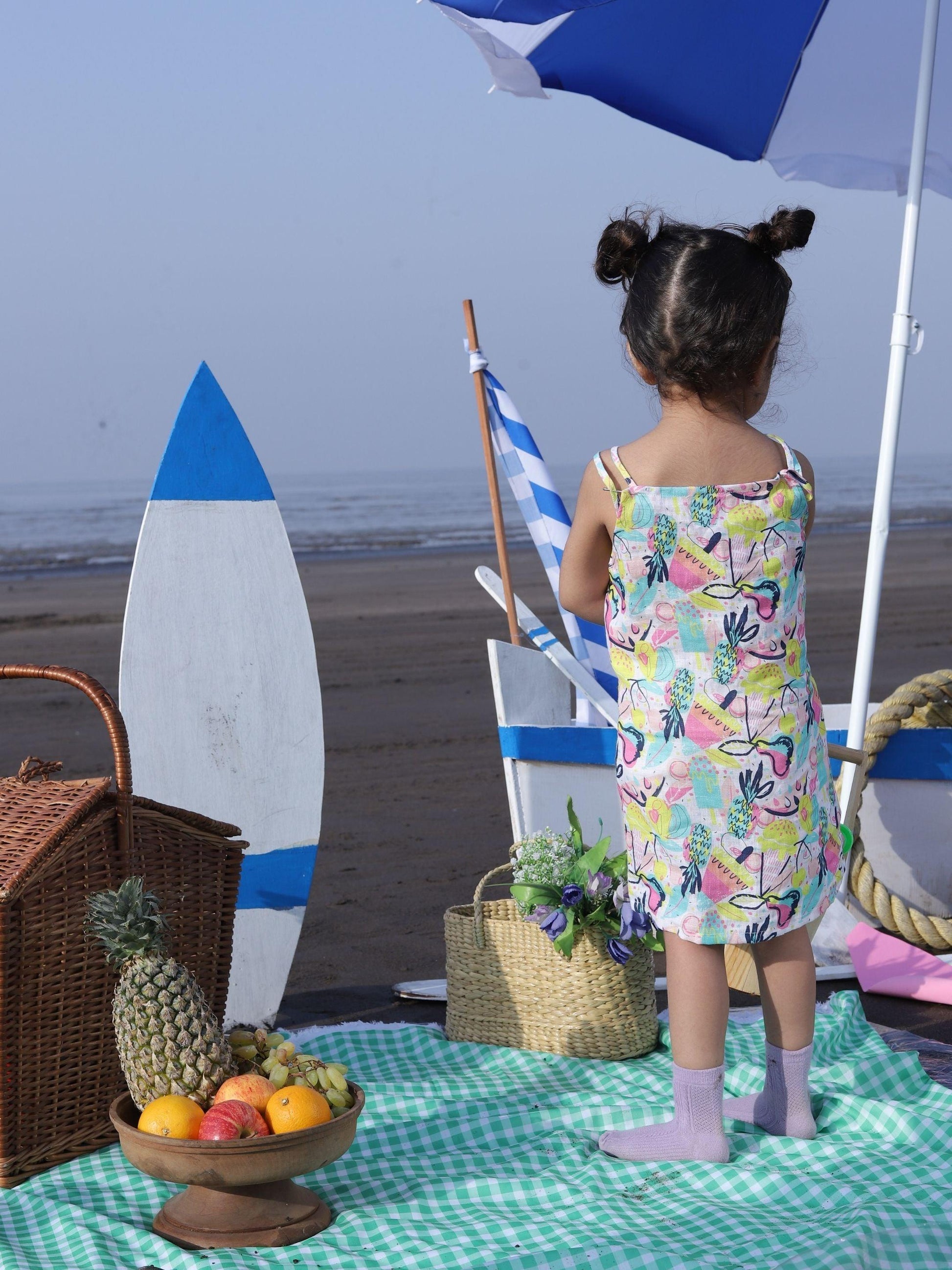 Fruit and Punch Print Pure Linen Dress - Funny Bones Clothings