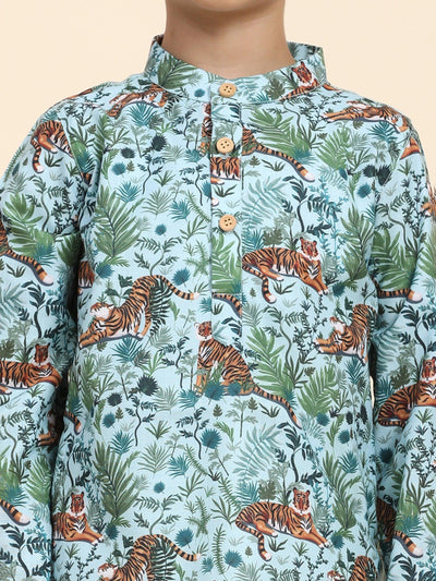 Tiger Print Vestiario's Blend Linen Kurta Pajama Set - Funny Bones Clothings