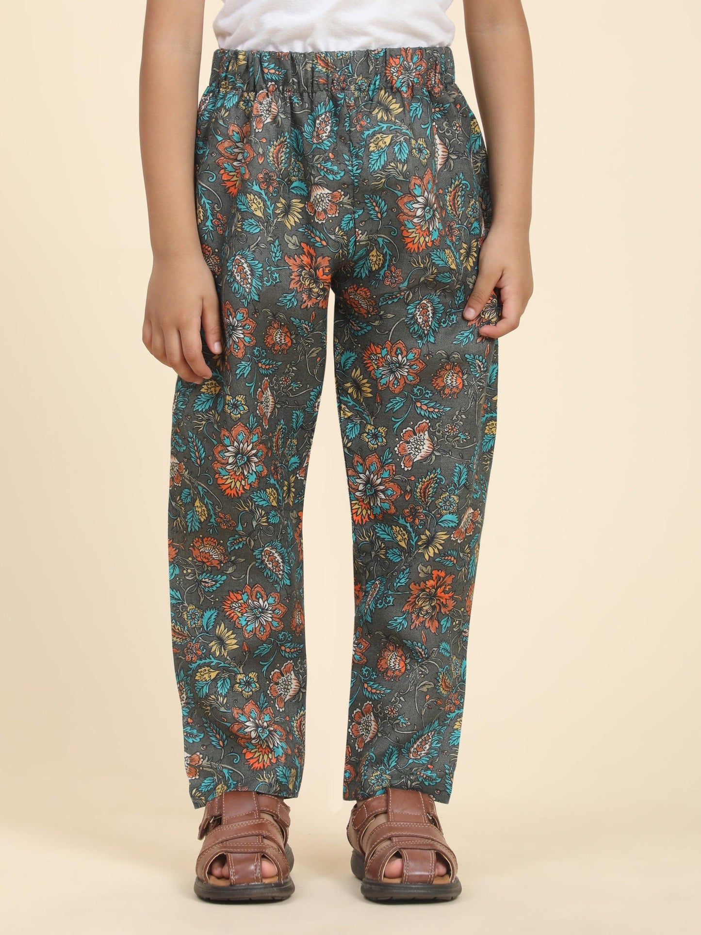 Dark flowers Print Pure Linen Kurta and Pajama Set - Funny Bones Clothings