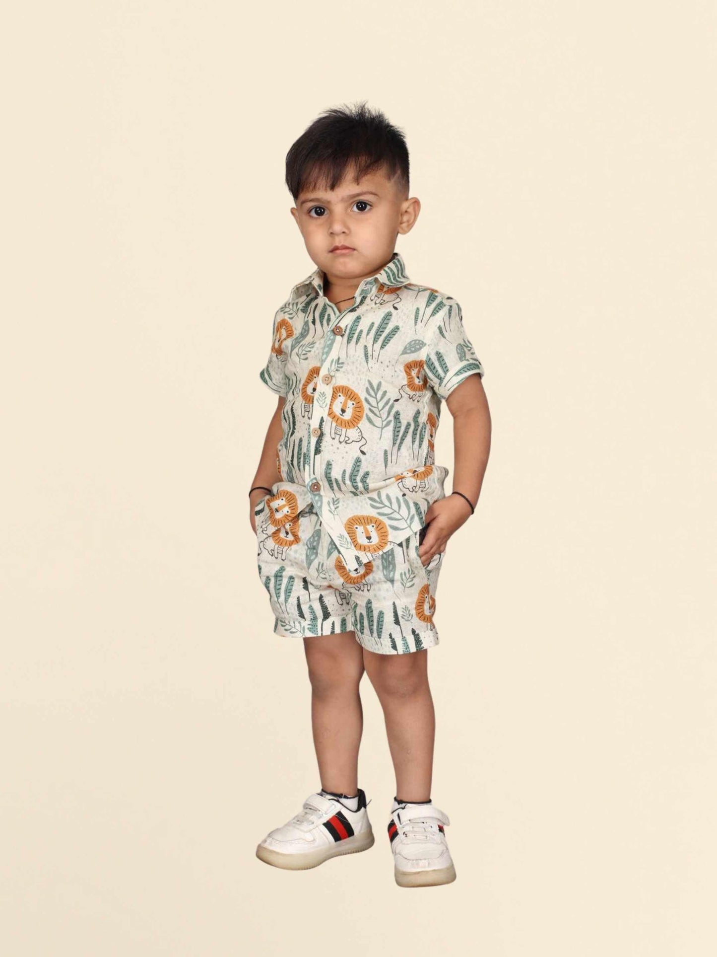 Lion Printed Pure Linen Premium Co-ords - Funny Bones Clothings