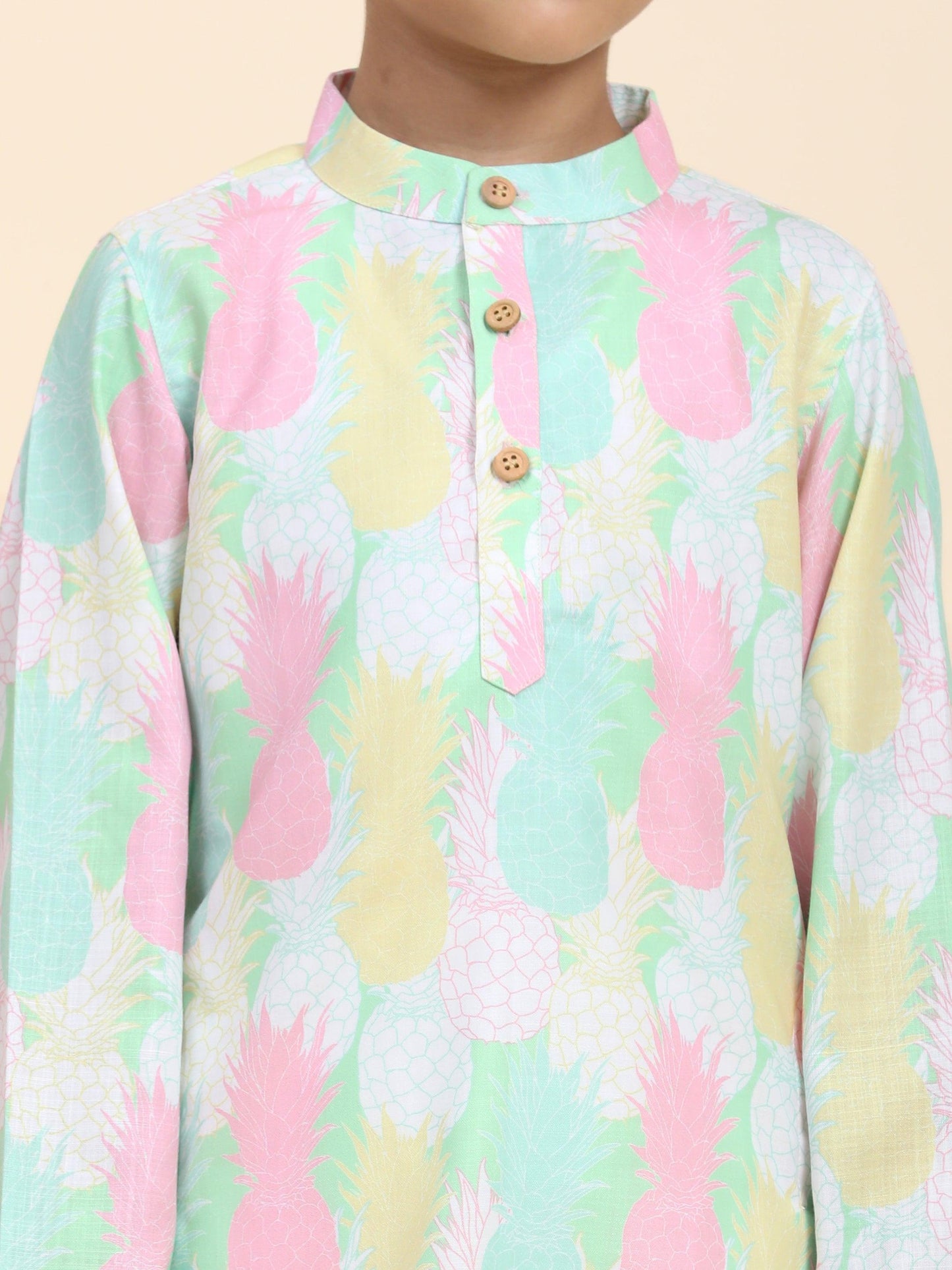 Pinapple Print Vestiario's Blend Linen Kurta Pajama Set - Funny Bones Clothings