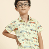 Yellow Car Print Pure Linen Shirt