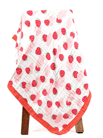 Strawberry Print 100% Soft Cotton Muslin Blanket (Pack of 1) - Funny Bones Clothings