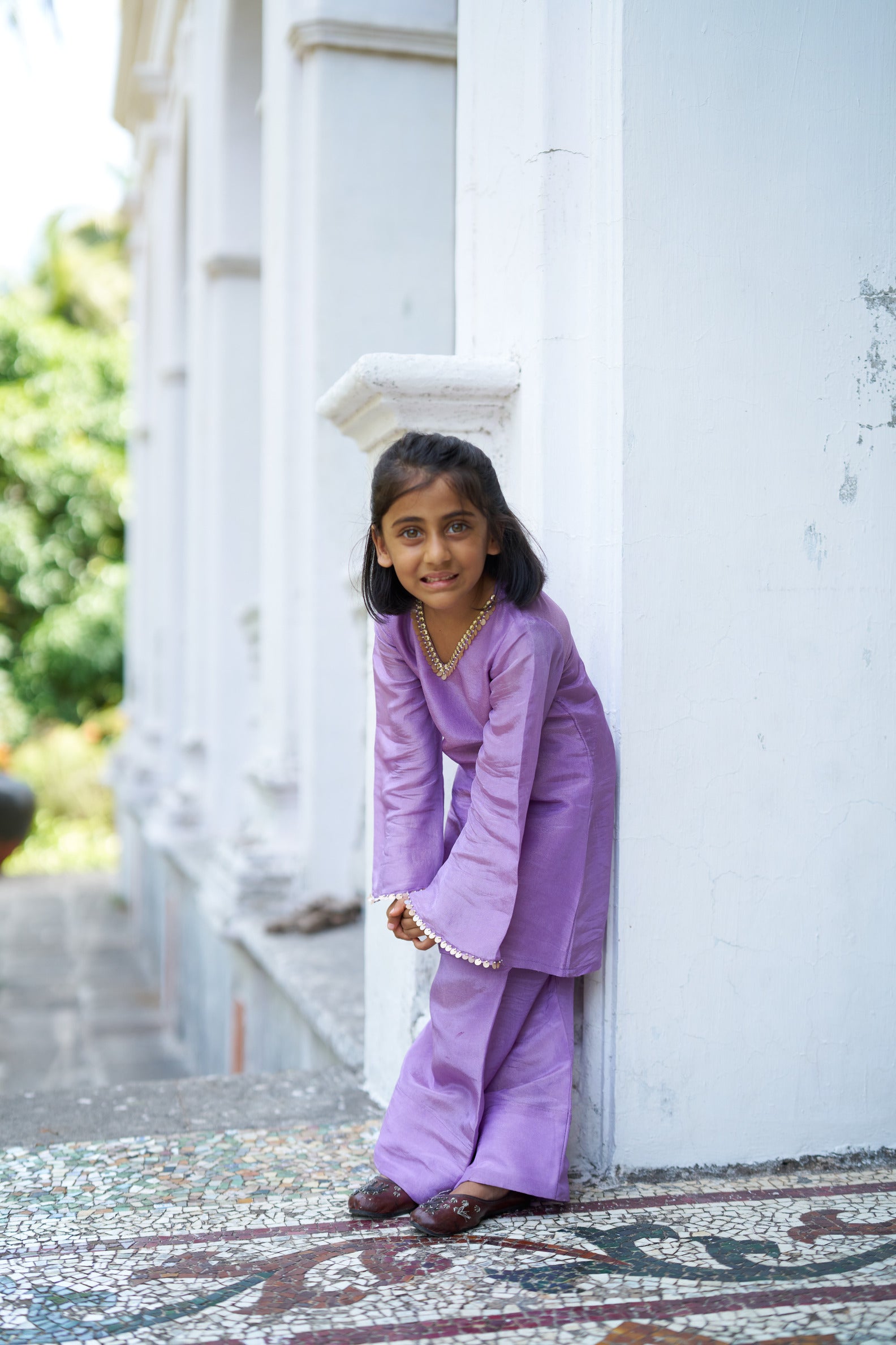 Lavender Ragas Pure Silk Girls Kurti Palazzo Set