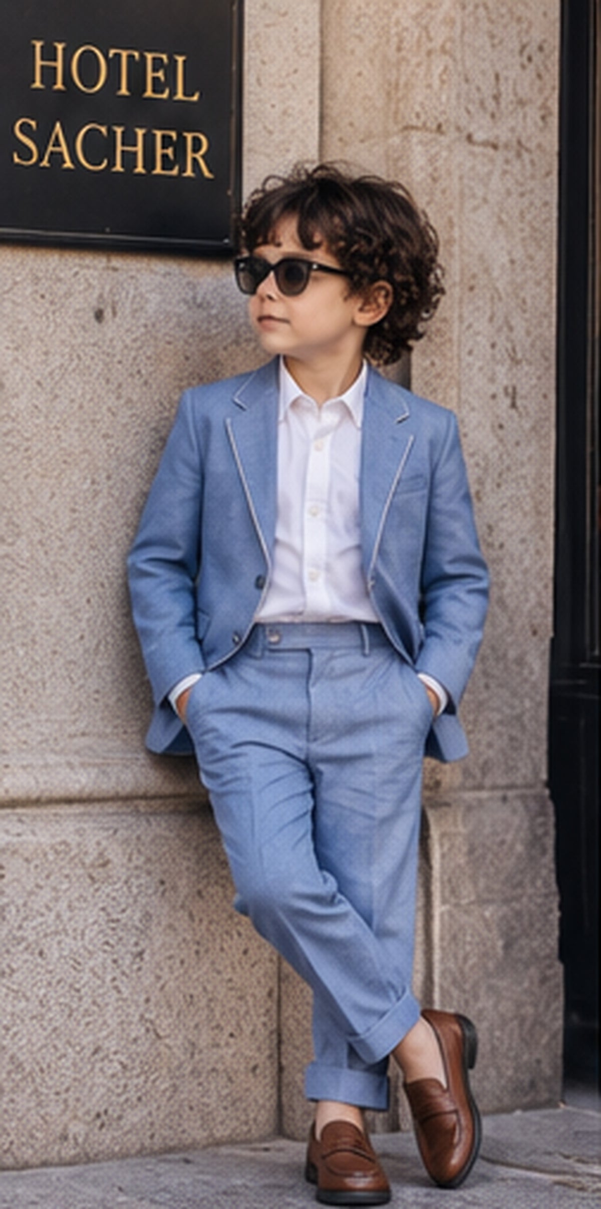 Cobalt Charm – Pure Linen Blazer, Shirt & Bow Set
