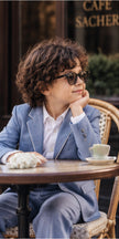 Cobalt Charm – Pure Linen Blazer, Shirt & Bow Set