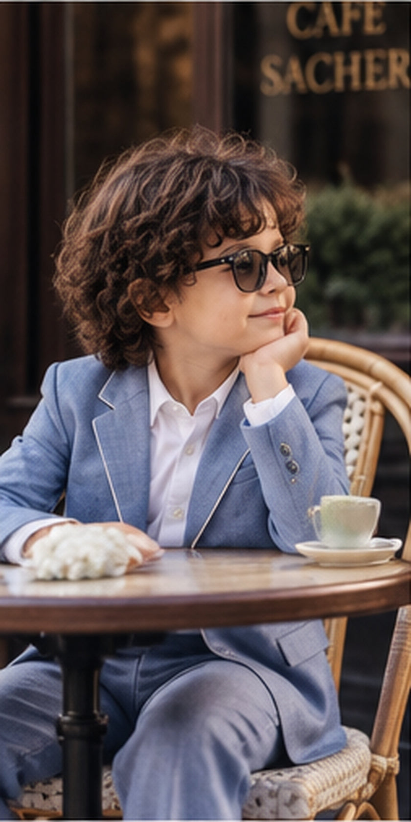 Cobalt Charm – Pure Linen Blazer, Shirt & Bow Set