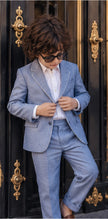 Cobalt Charm – Pure Linen Blazer, Shirt & Bow Set