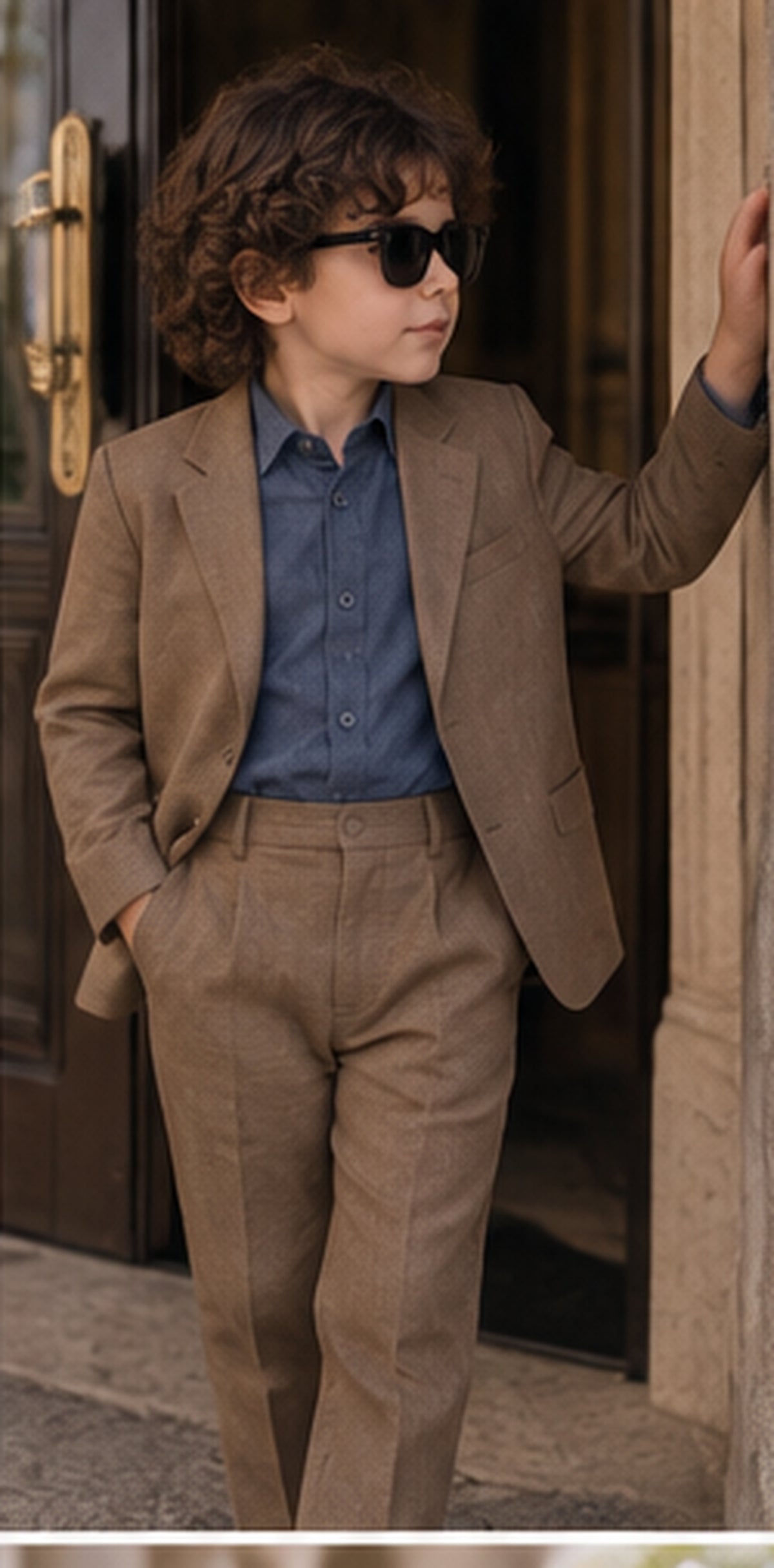 Mocha Sundowner – Pure Linen Blazer, Pants, Shirt & Bow Set