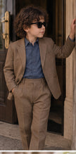 Mocha Sundowner – Pure Linen Blazer, Pants, Shirt & Bow Set