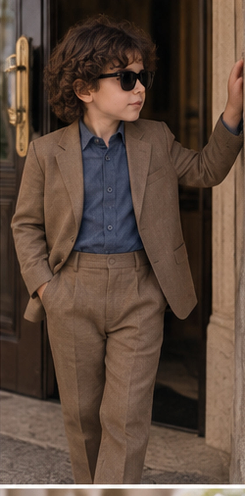 Mocha Sundowner – Pure Linen Blazer, Pants, Shirt & Bow Set