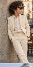 Pearl Promenade – Off-White Pure Linen Blazer, Pants & Shirt Set