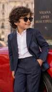 Navy Nocturne – Pure Linen Embroidered Blazer, Pants & Shirt Set
