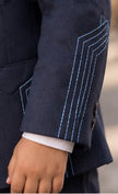 Navy Nocturne – Pure Linen Embroidered Blazer, Pants & Shirt Set
