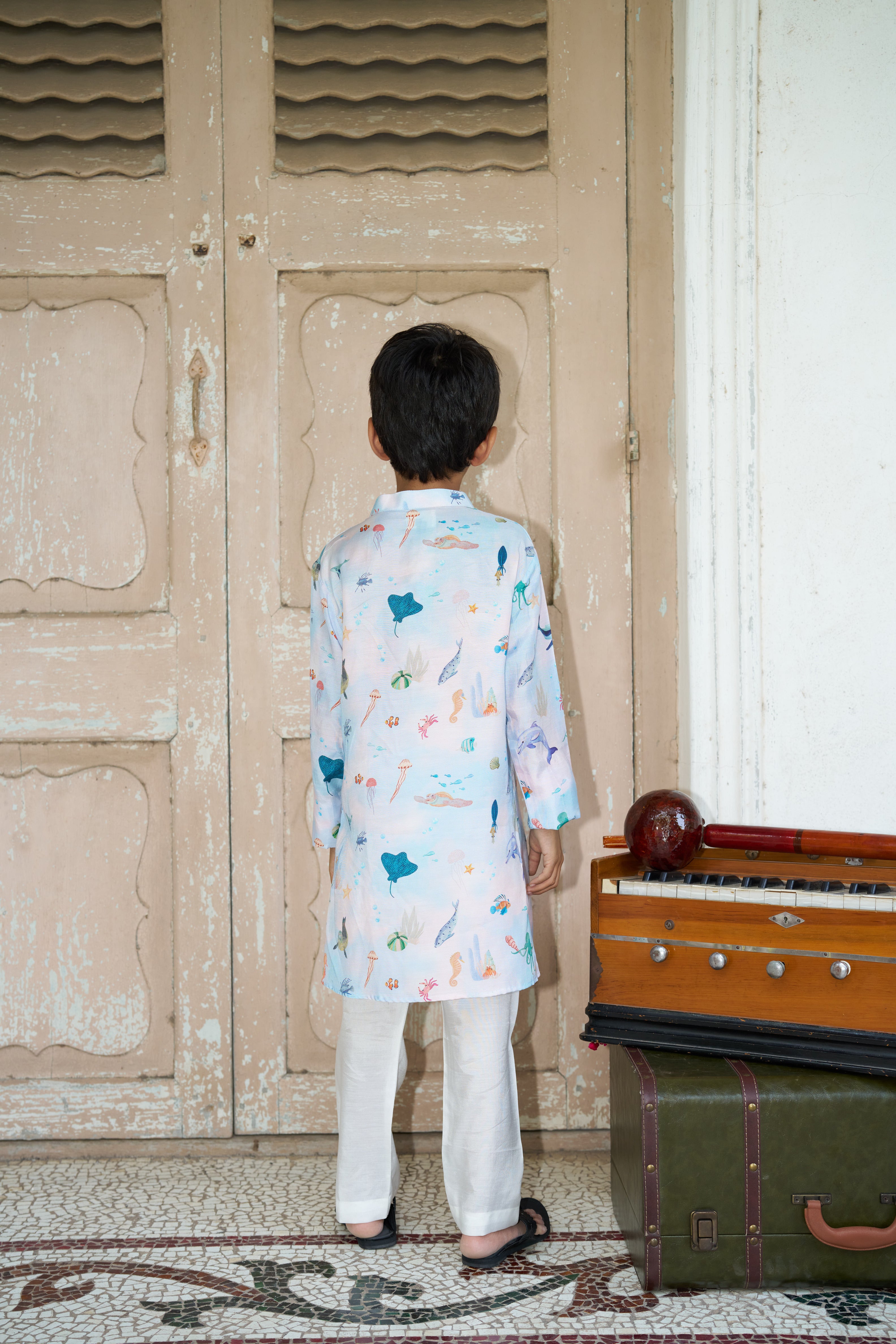 Ocean Whisper Pure Muslin Silk Kurta Pajama Set
