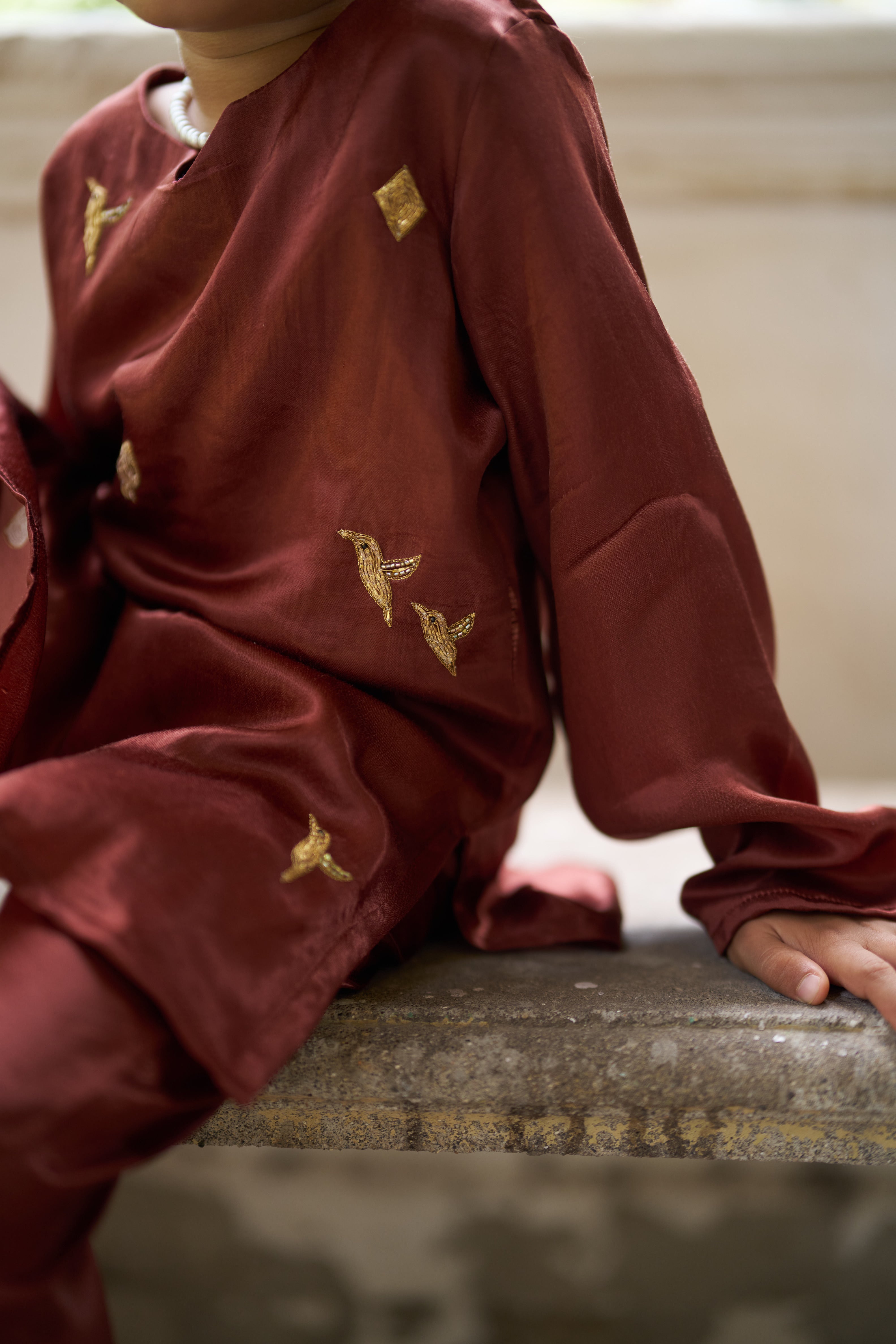The Wanderers  Girl's Pure Silk Kurti Pants Set