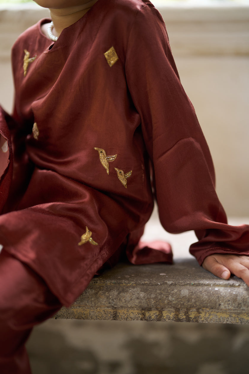 The Wanderers  Girl's Pure Silk Kurti Pants Set