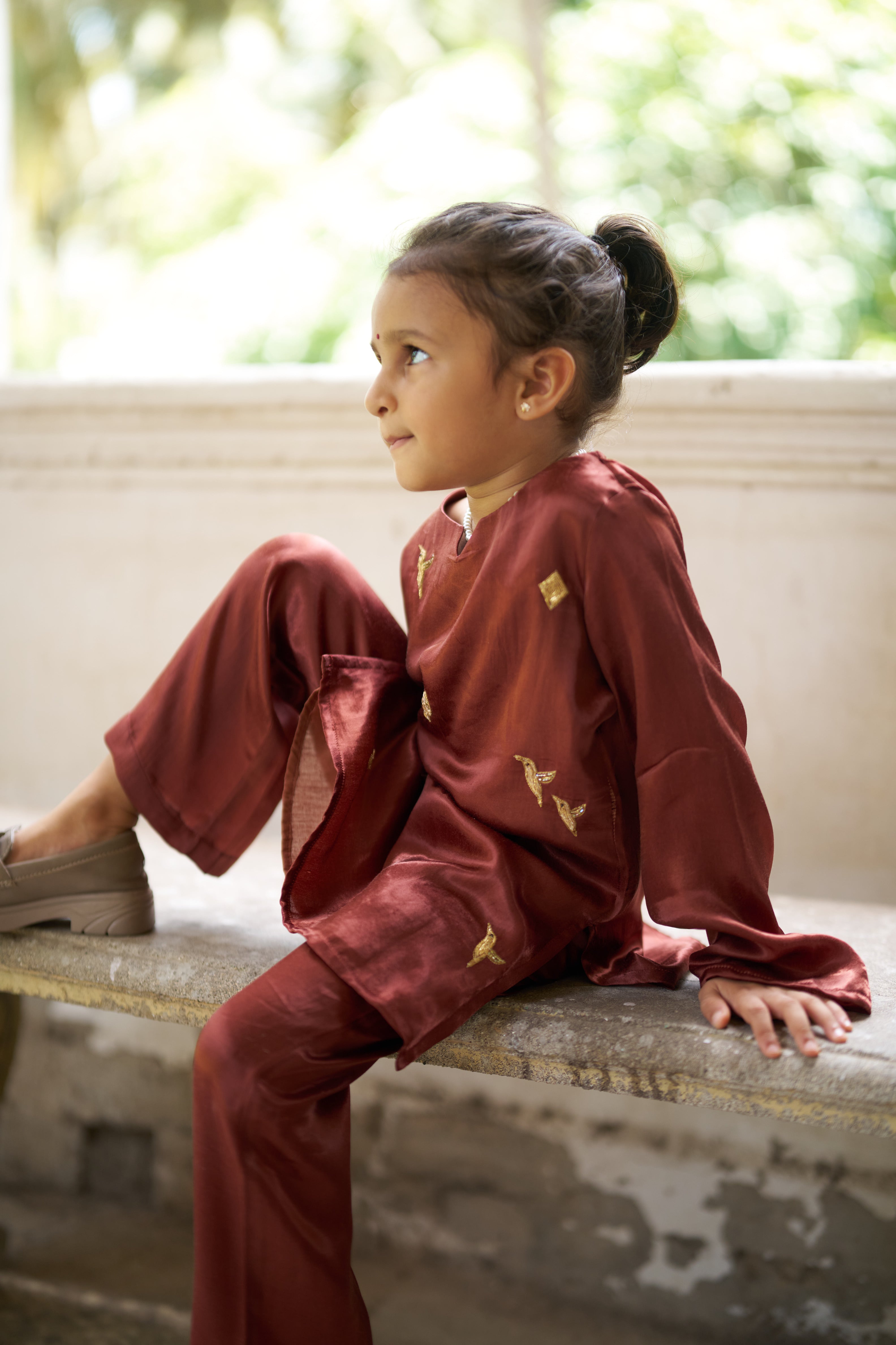 The Wanderers  Girl's Pure Silk Kurti Pants Set
