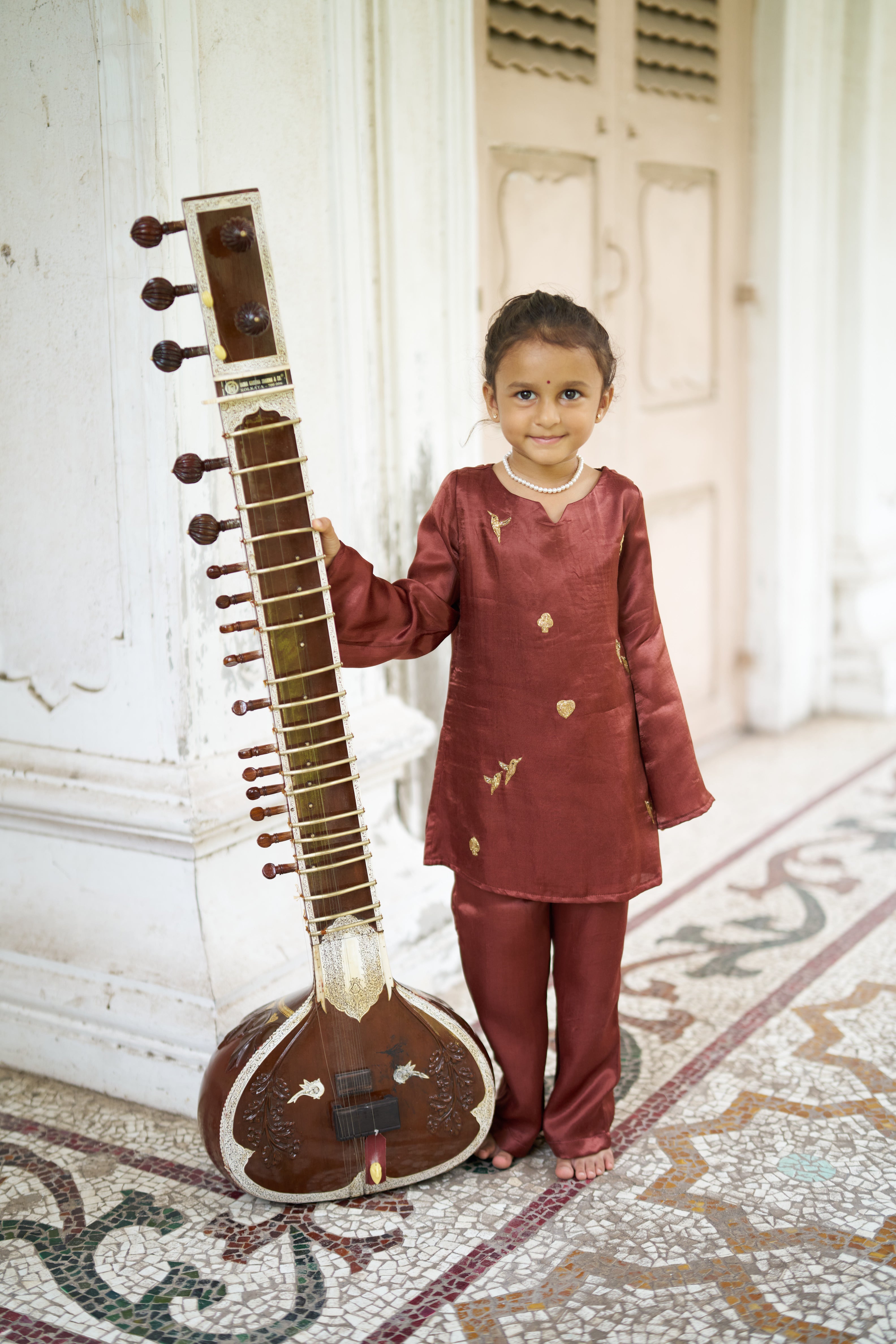 The Wanderers  Girl's Pure Silk Kurti Pants Set