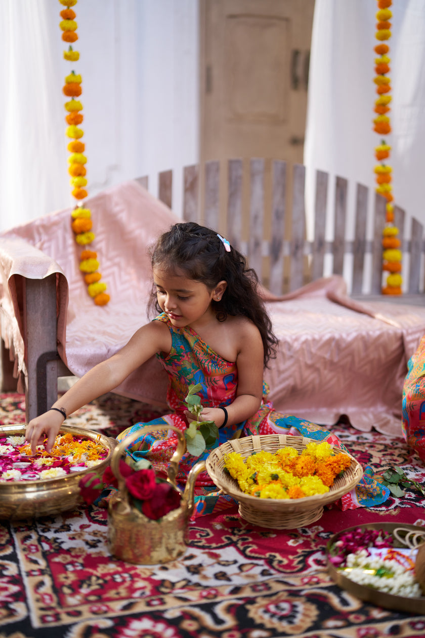 Rang Mahal Pure Silk Girls Top Skirt Set