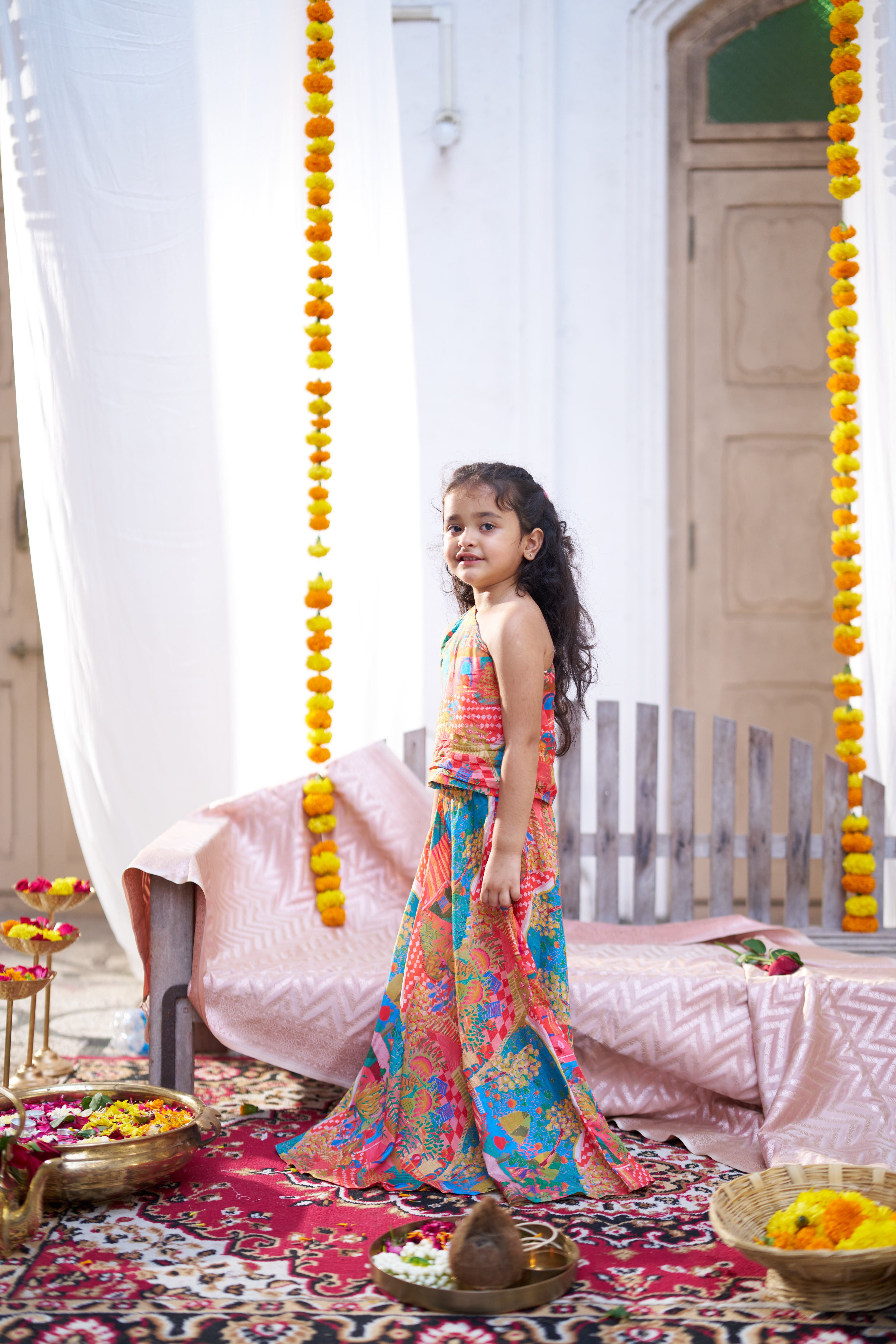 Rang Mahal Pure Silk Girls Top Skirt Set