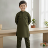 Solid Metallic Black Pure Cotton Pathani Set