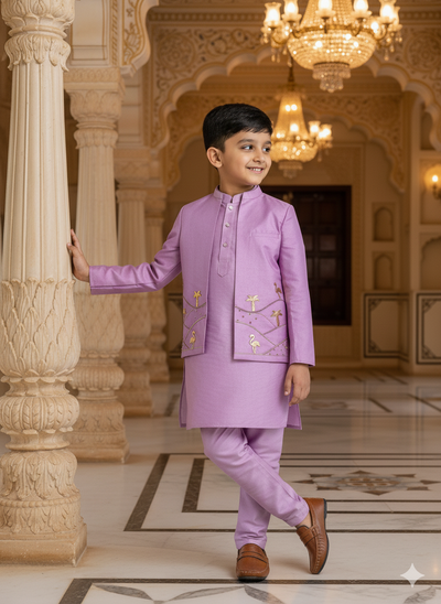 Morbagh Flamingo Pure Silk Open Jodhpuri Kurta Pajama Set