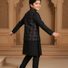 Threaded Blossom Embriodered Silk Koti Pure Cotton Kurta Pajama Set - Black