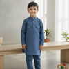 Solid Metallic Blue Pure Cotton Pathani Set.