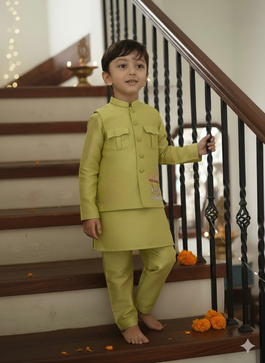 Ferris Dreams Pure Silk Koti Kurta Pajama Set