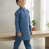 Solid Metallic Blue Pure Cotton Pathani Set.