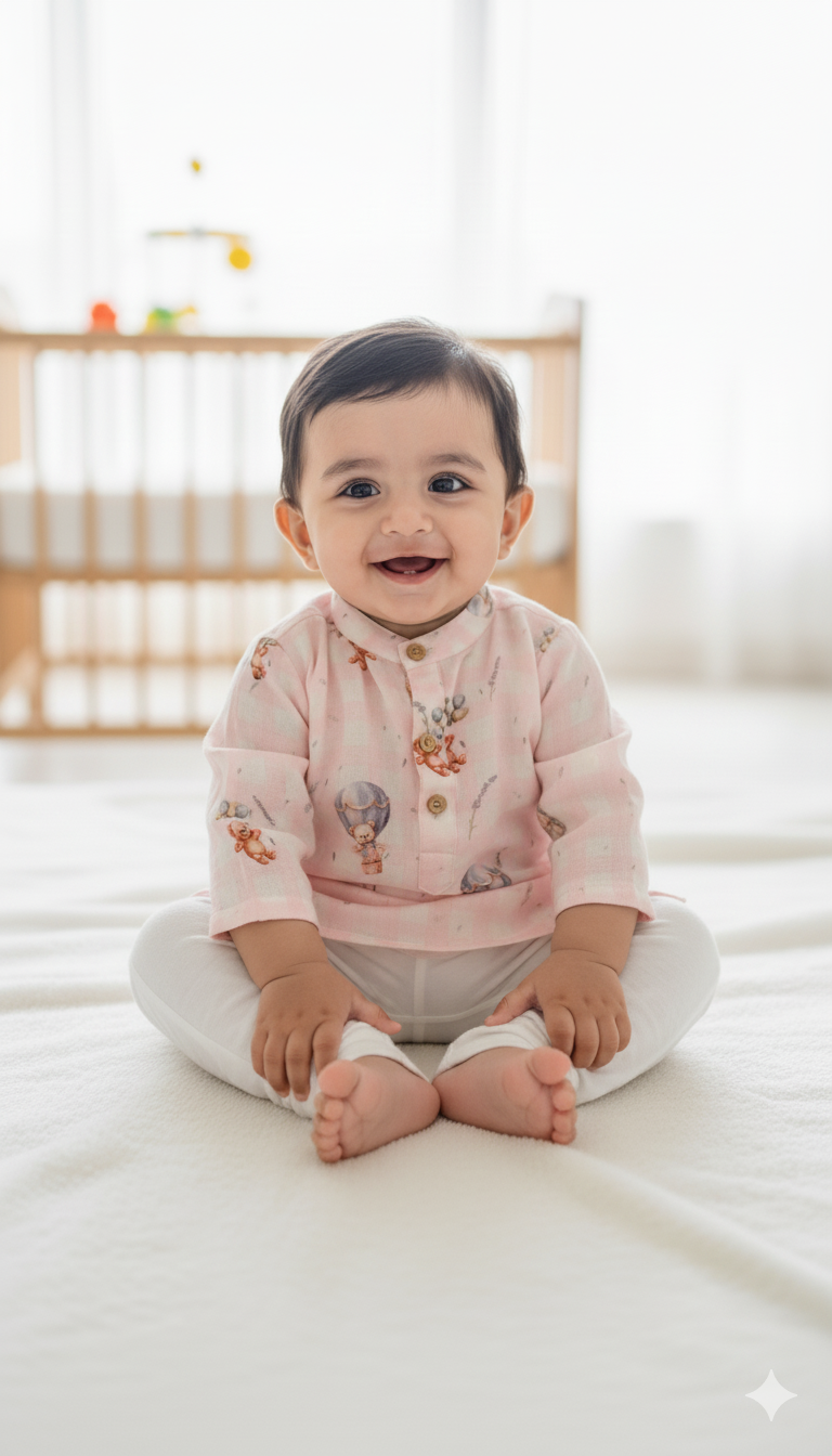 Bear & Balloon Dreams Pure Bamboo Muslin Cotton Kurta Pajama Set