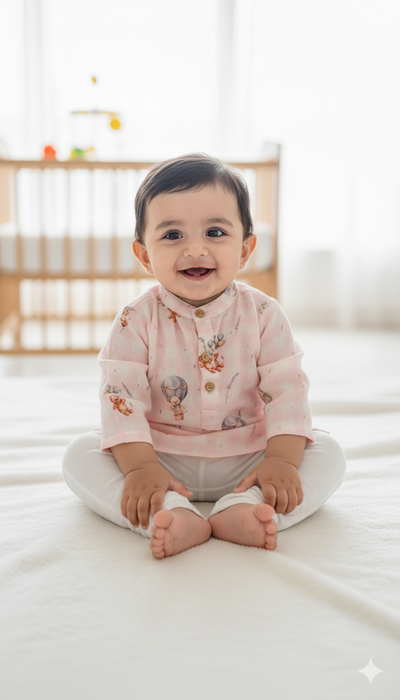 Bear & Balloon Dreams Pure Bamboo Muslin Cotton Kurta Pajama Set