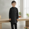 Solid Metallic Black Pure Cotton Pathani Set