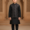 Threaded Blossom Embriodered Silk Koti Pure Cotton Kurta Pajama Set - Black