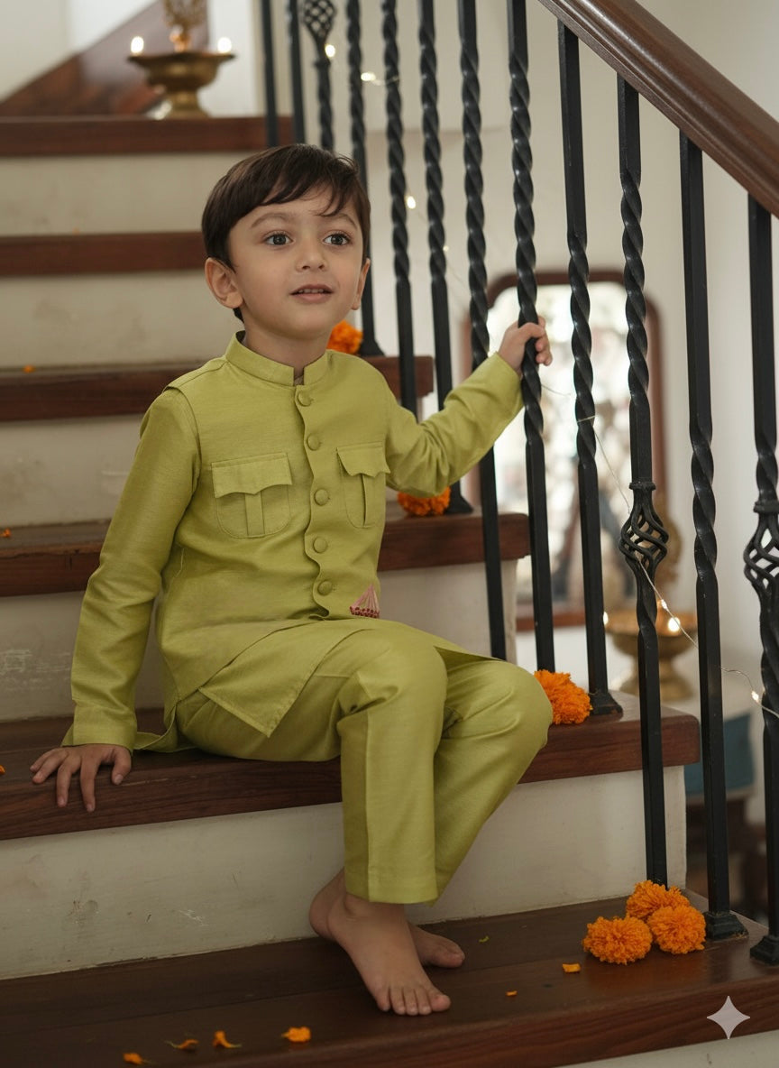 Ferris Dreams Pure Silk Koti Kurta Pajama Set