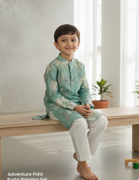 Adventure Print Pure Silk Kurta Pajama Set