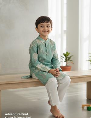 Adventure Print Pure Silk Kurta Pajama Set