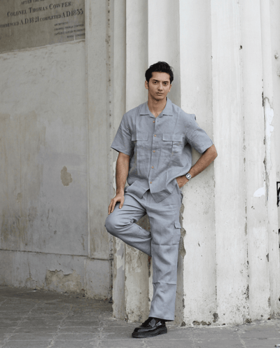 Solid Colour Pure Linen Co-ord Sets - Light Grey - Funny Bones Clothings
