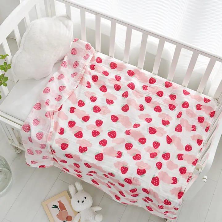 Strawberry Print 100% Soft Cotton Muslin Blanket (Pack of 1) - Funny Bones Clothings