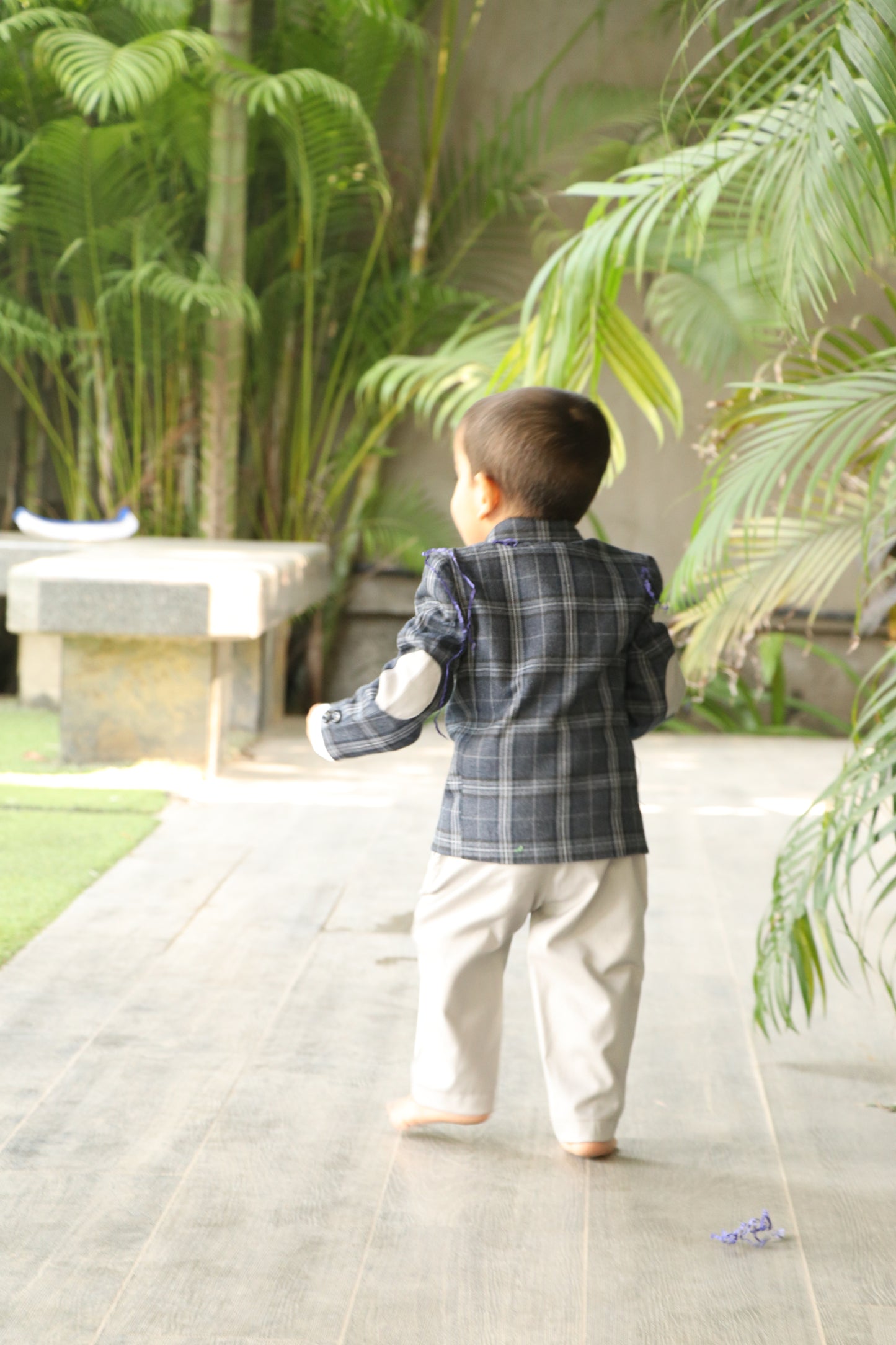 Classic Checkered Wool Blazer Set - Blue