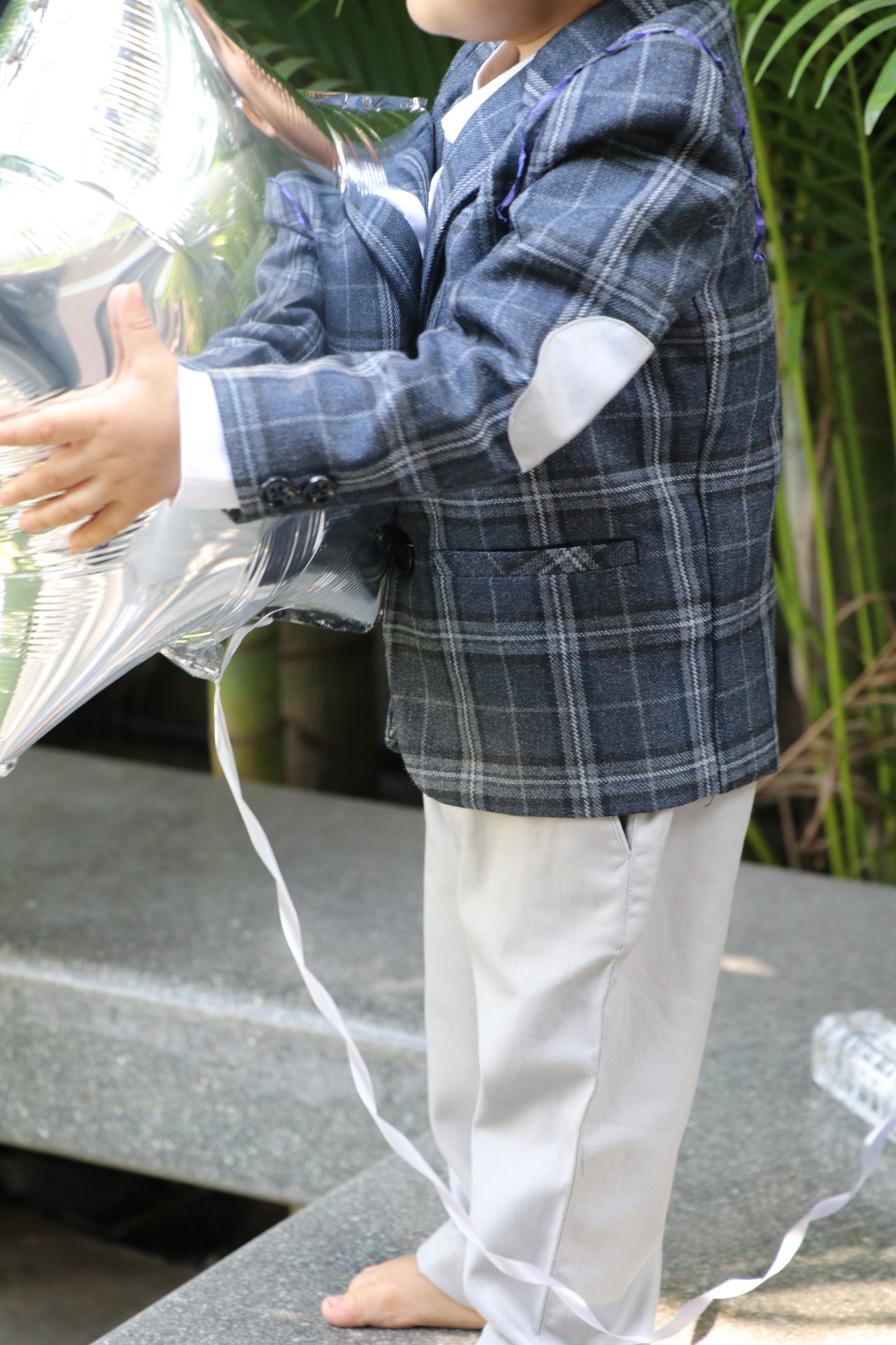 Classic Checkered Wool Blazer Set - Blue