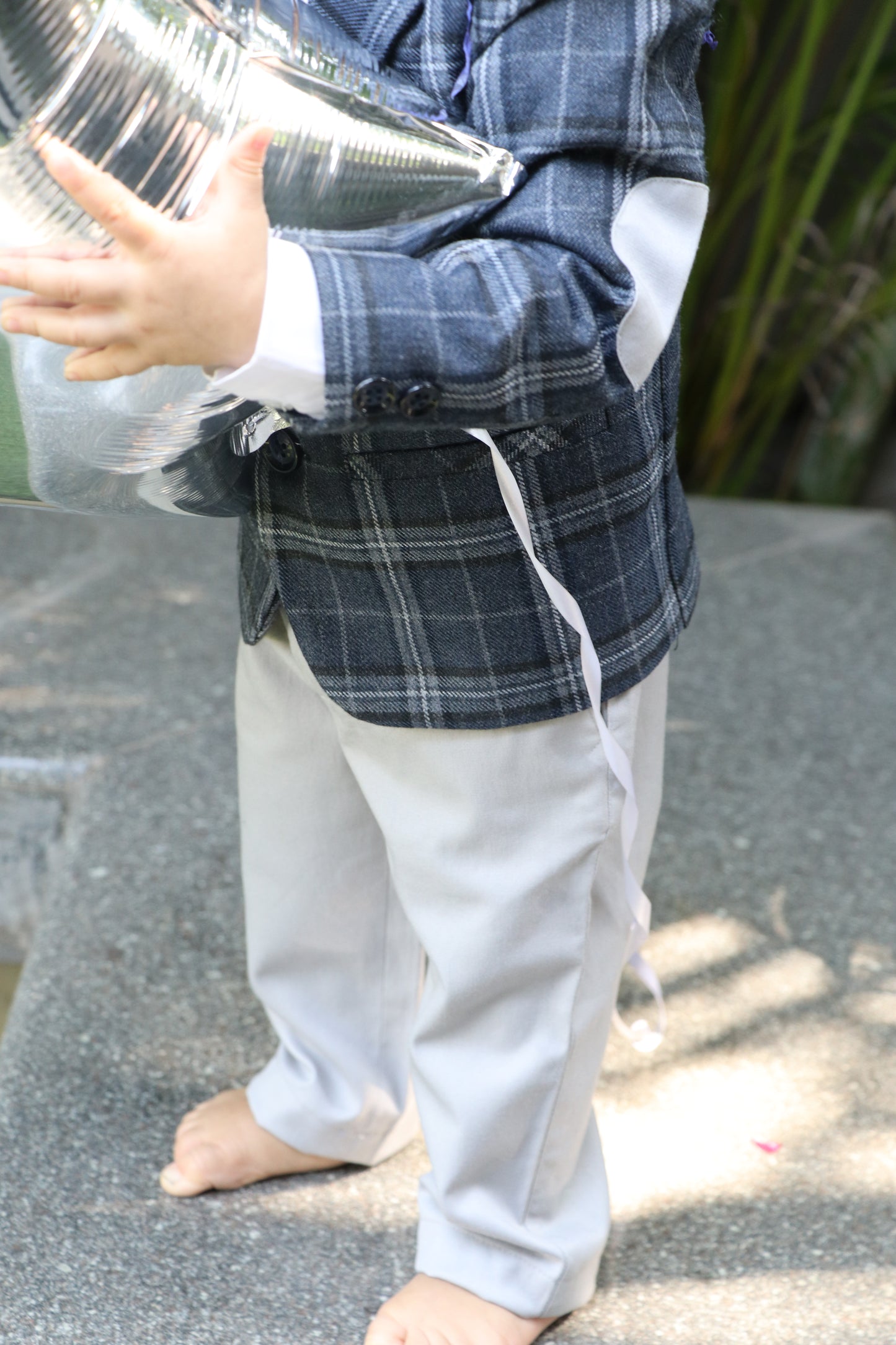 Classic Checkered Wool Blazer Set - Blue